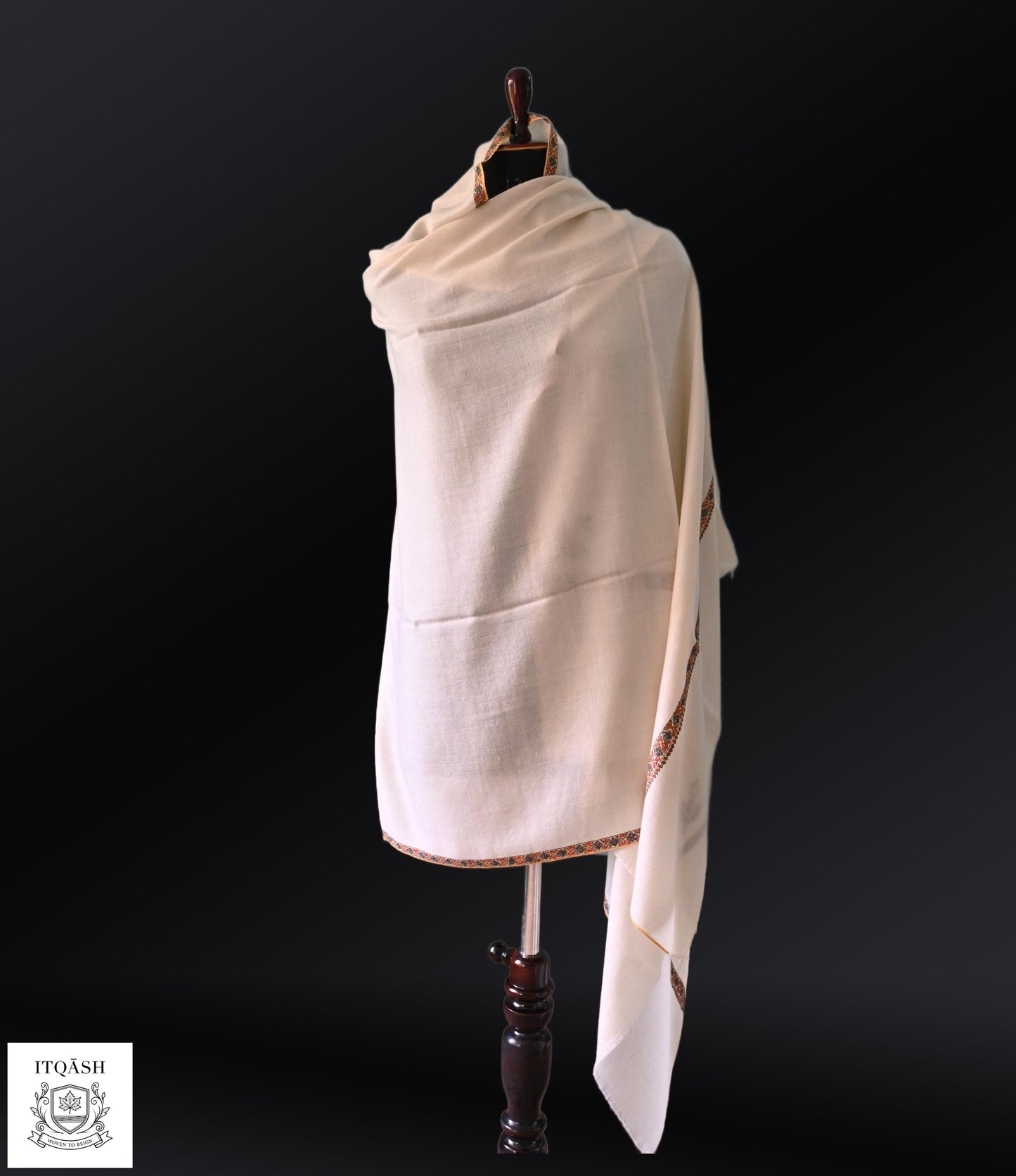 Sozni Hashi Shawl · Ivory — detail | Pure Kashmiri Pashmina | ITQĀSH
