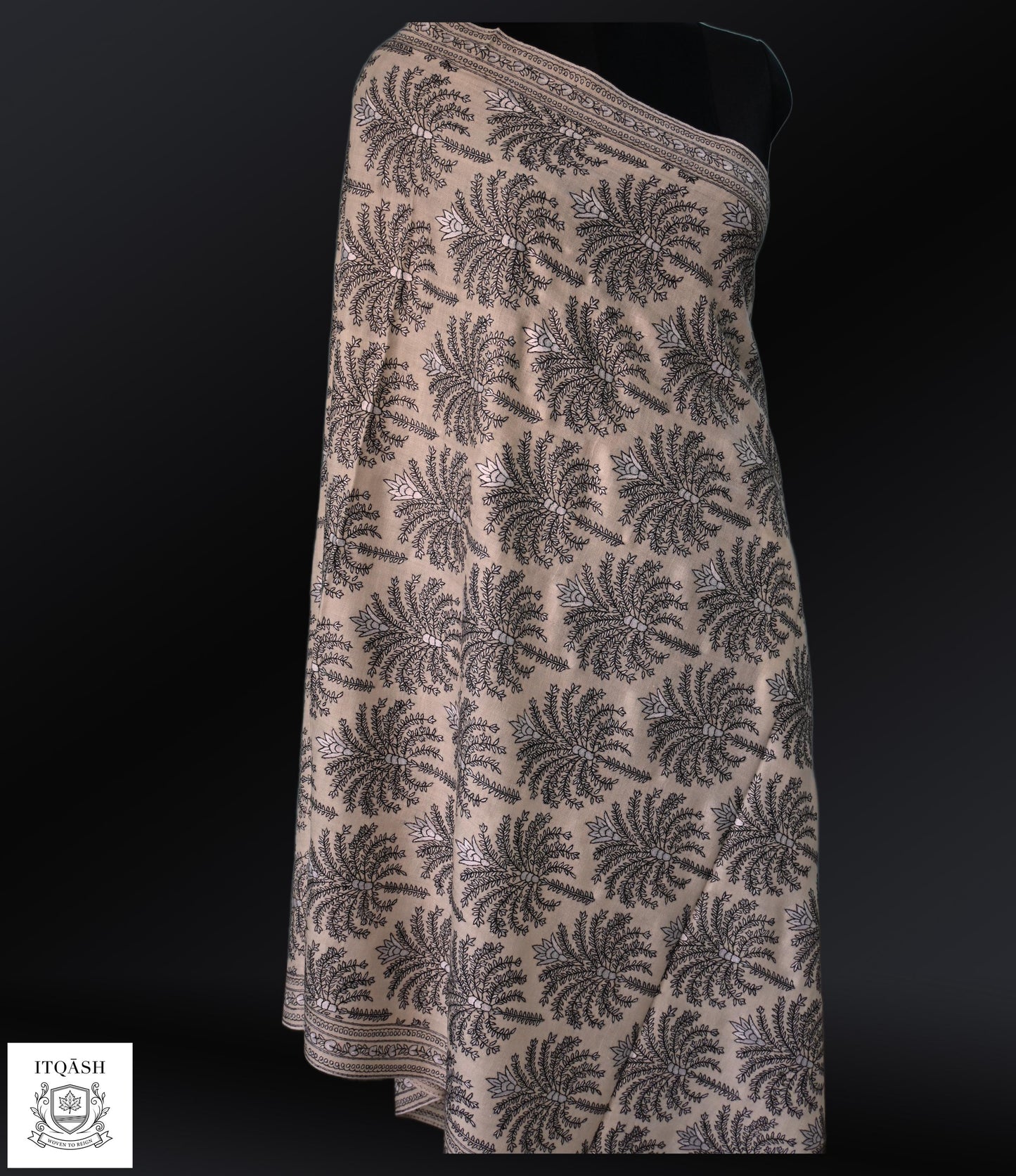 Sozni Jama Shawl · Natural Sand — detail | Pure Kashmiri Pashmina | ITQĀSH