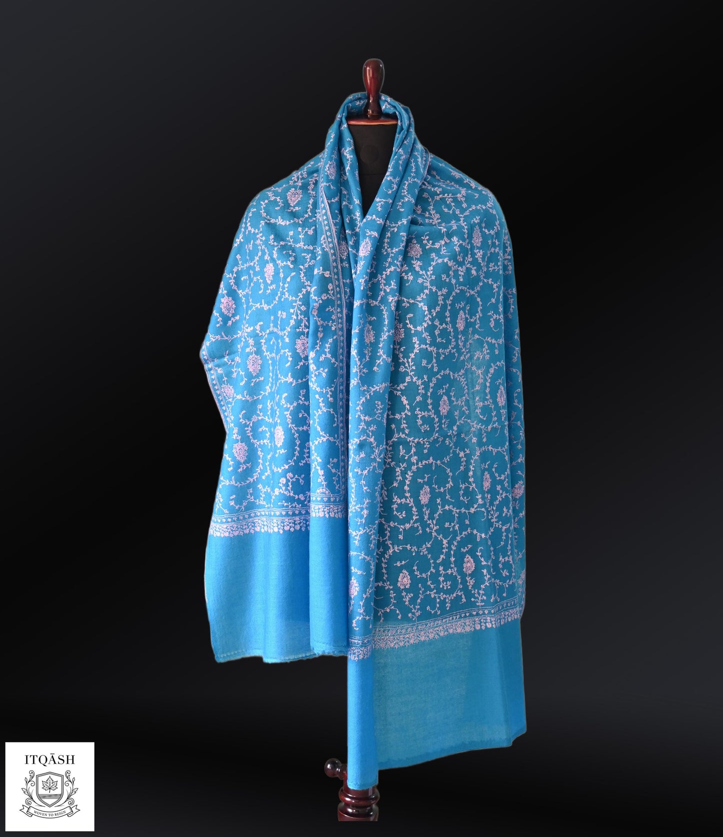 Sozni Stole · Turquoise Blue | Pure Kashmiri Pashmina | ITQĀSH