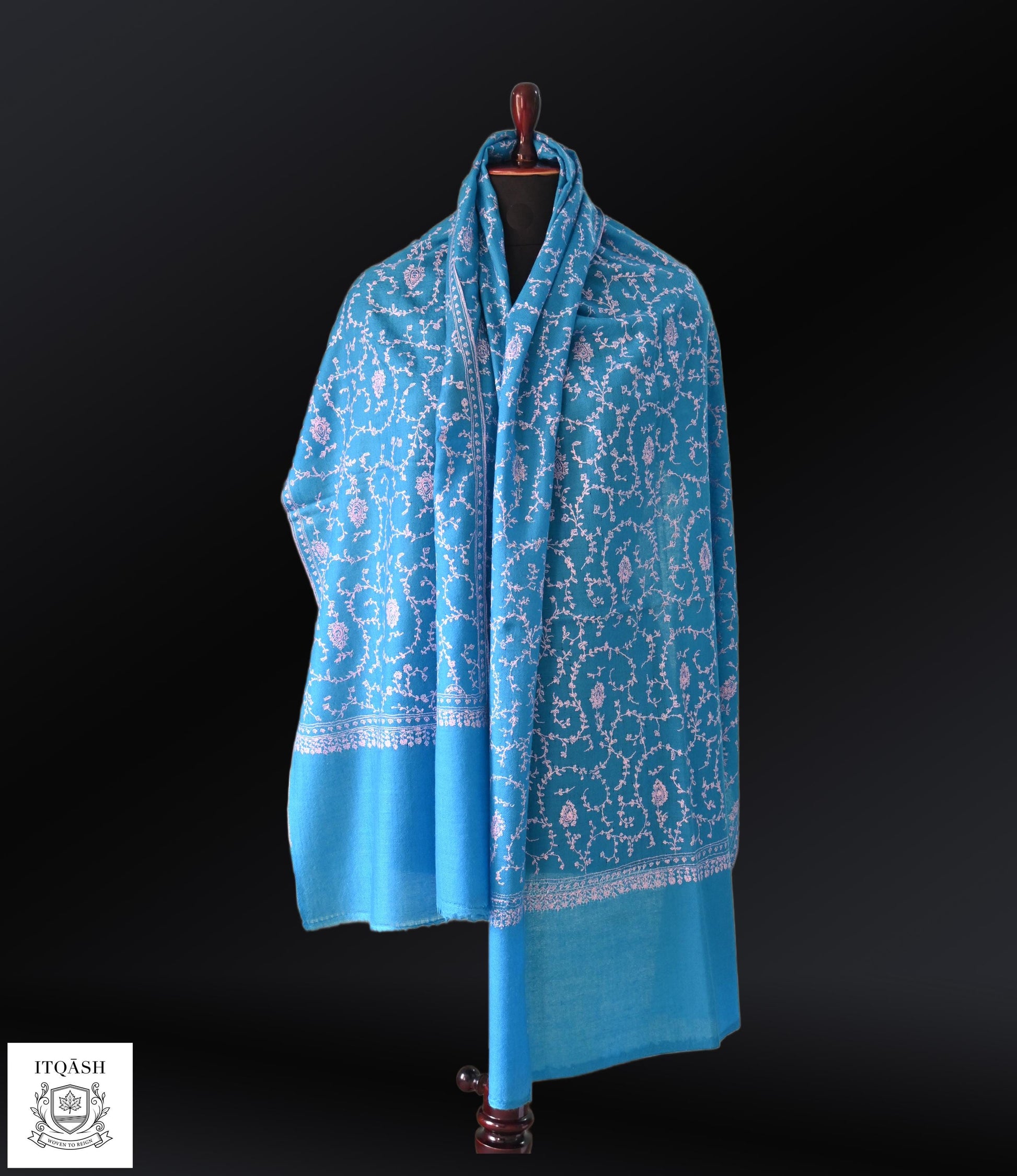 Sozni Stole · Turquoise Blue | Pure Kashmiri Pashmina | ITQĀSH