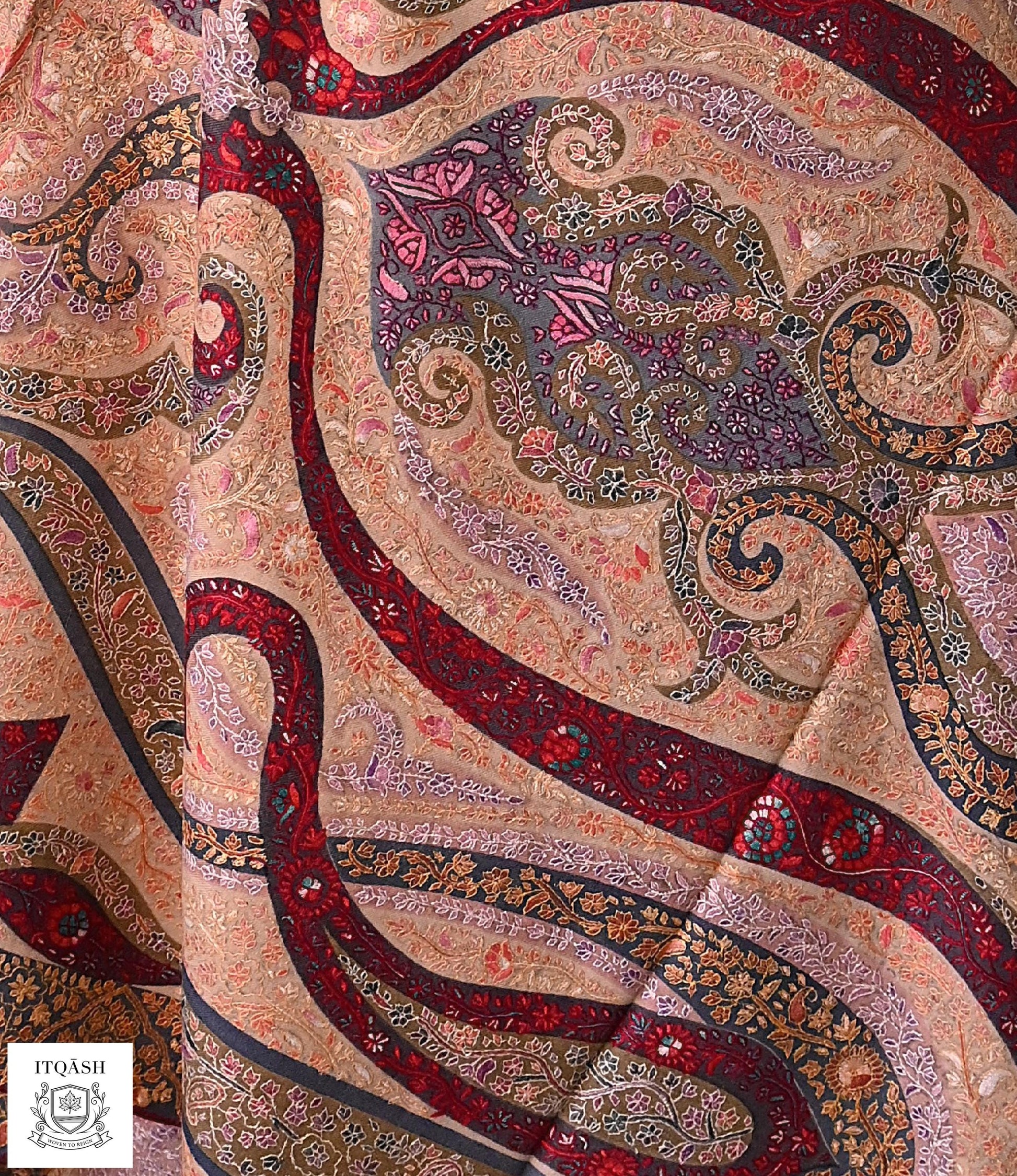 Kalamkari Sozni Jama Shawl · Multi-Colour — detail | Pure Kashmiri Pashmina | ITQĀSH
