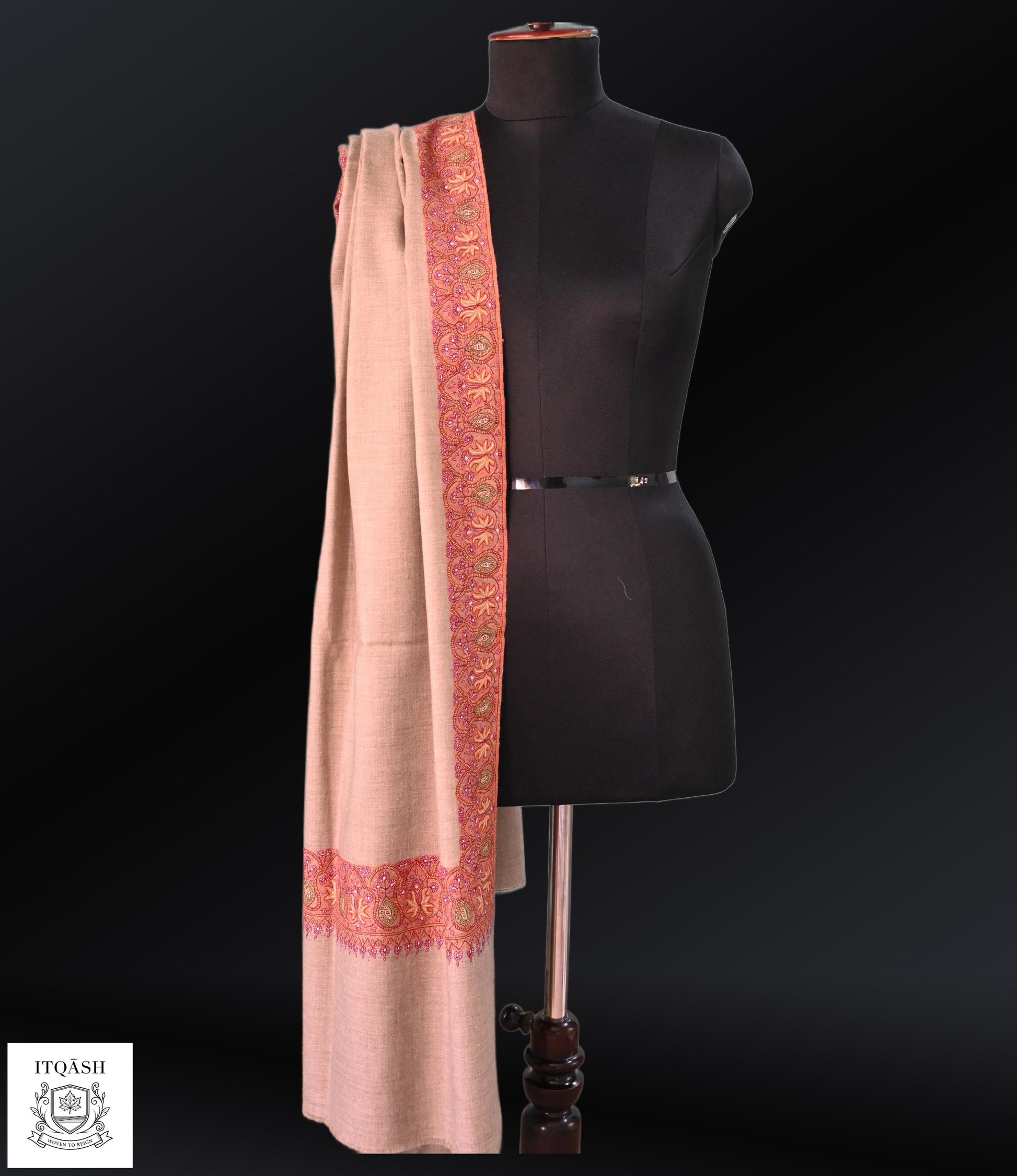 Sozni Palla Shawl · Dusty Rose — detail | Pure Kashmiri Pashmina | ITQĀSH