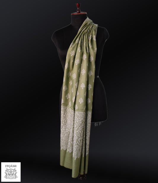 Sozni Palla Bootidaar Shawl · Green | Pure Kashmiri Pashmina | ITQĀSH
