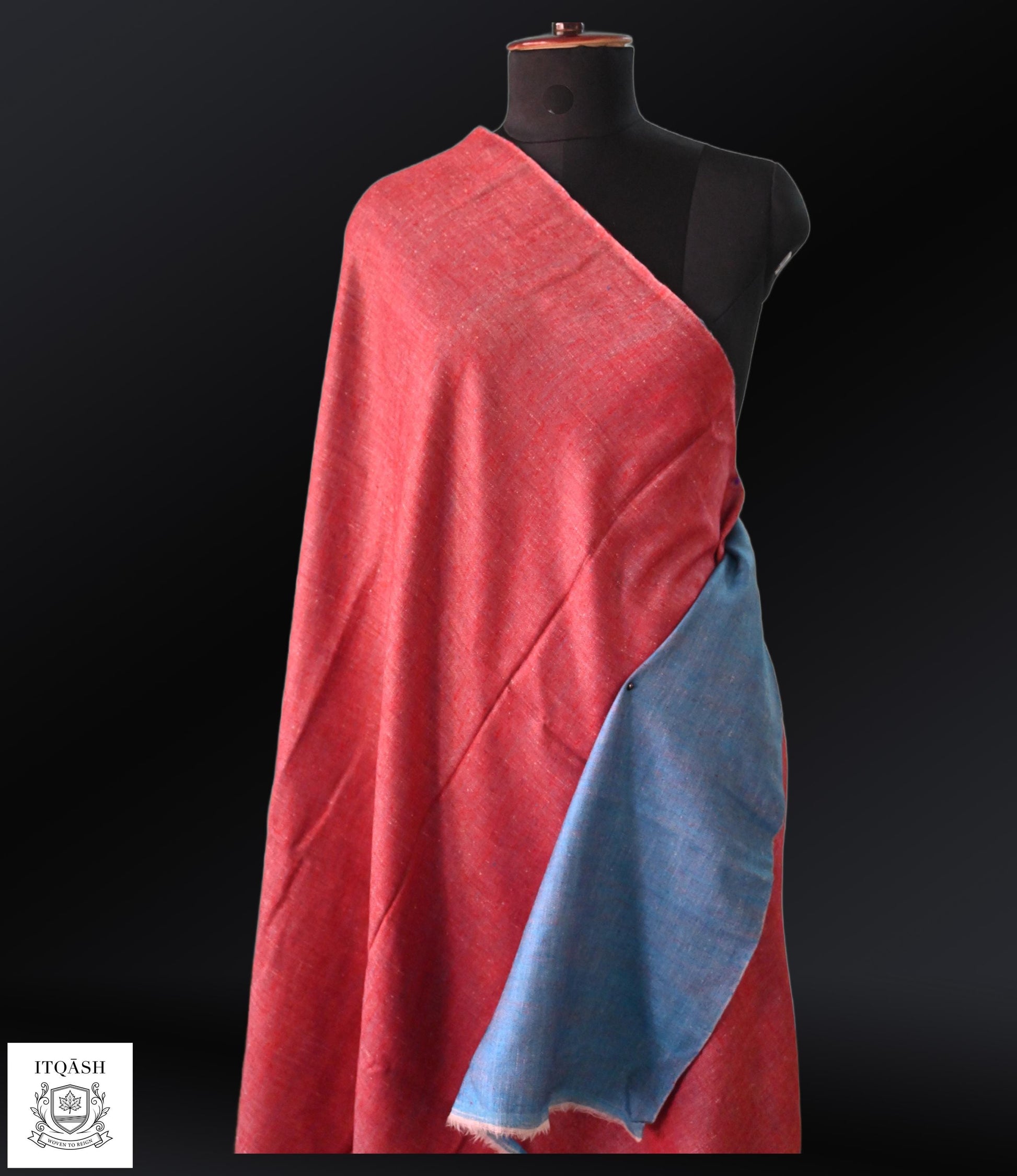 Reversible Pashmina Shawl · Red & Denim Blue — detail | Pure Kashmiri Pashmina | ITQĀSH