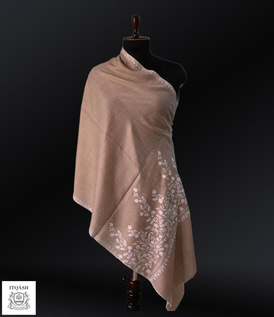 Sozni Palla Stole · Walnut Brown | Pure Kashmiri Pashmina | ITQĀSH