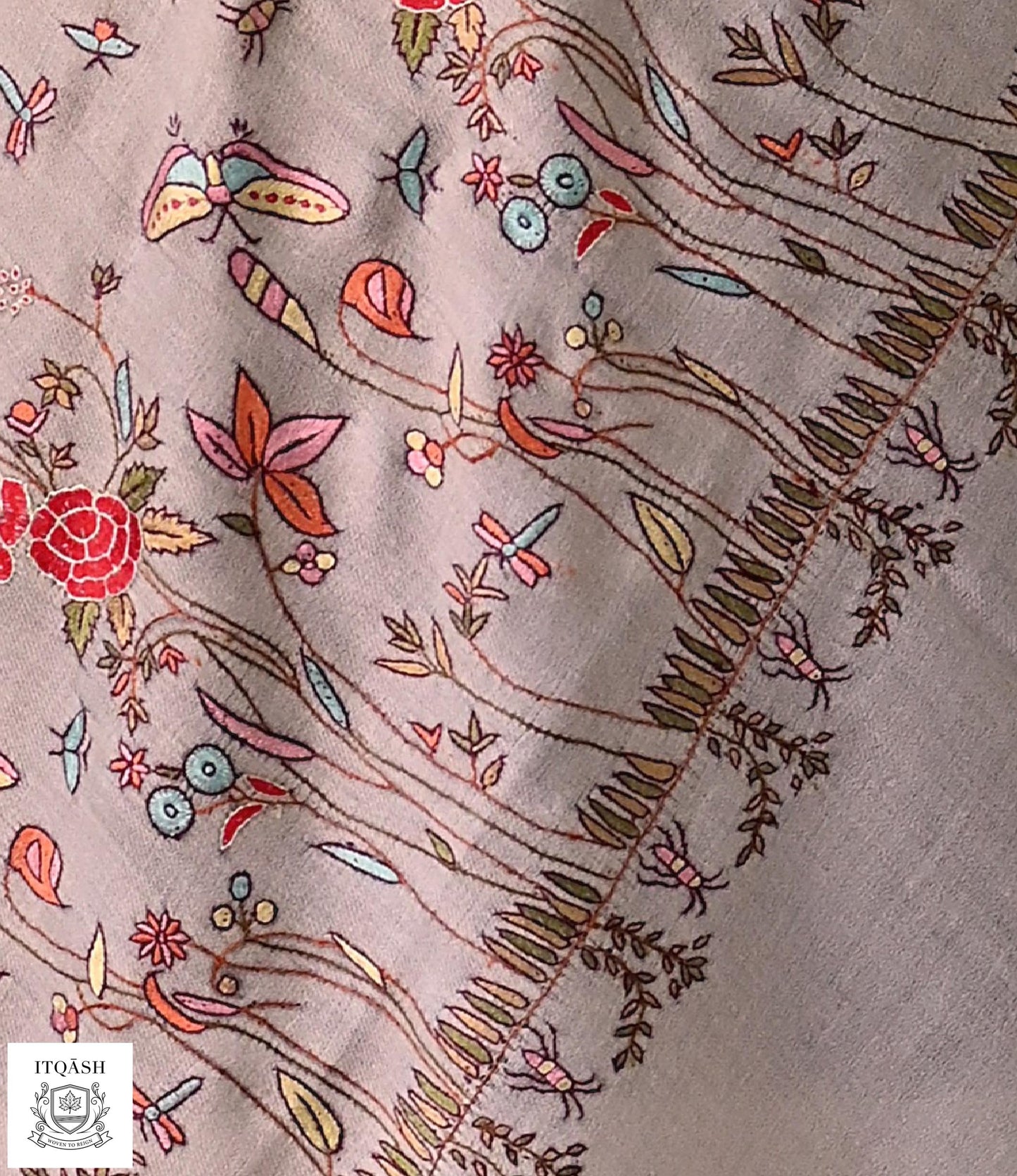 Italian-Design Sozni Shawl · Off-White — detail | Pure Kashmiri Pashmina | ITQĀSH