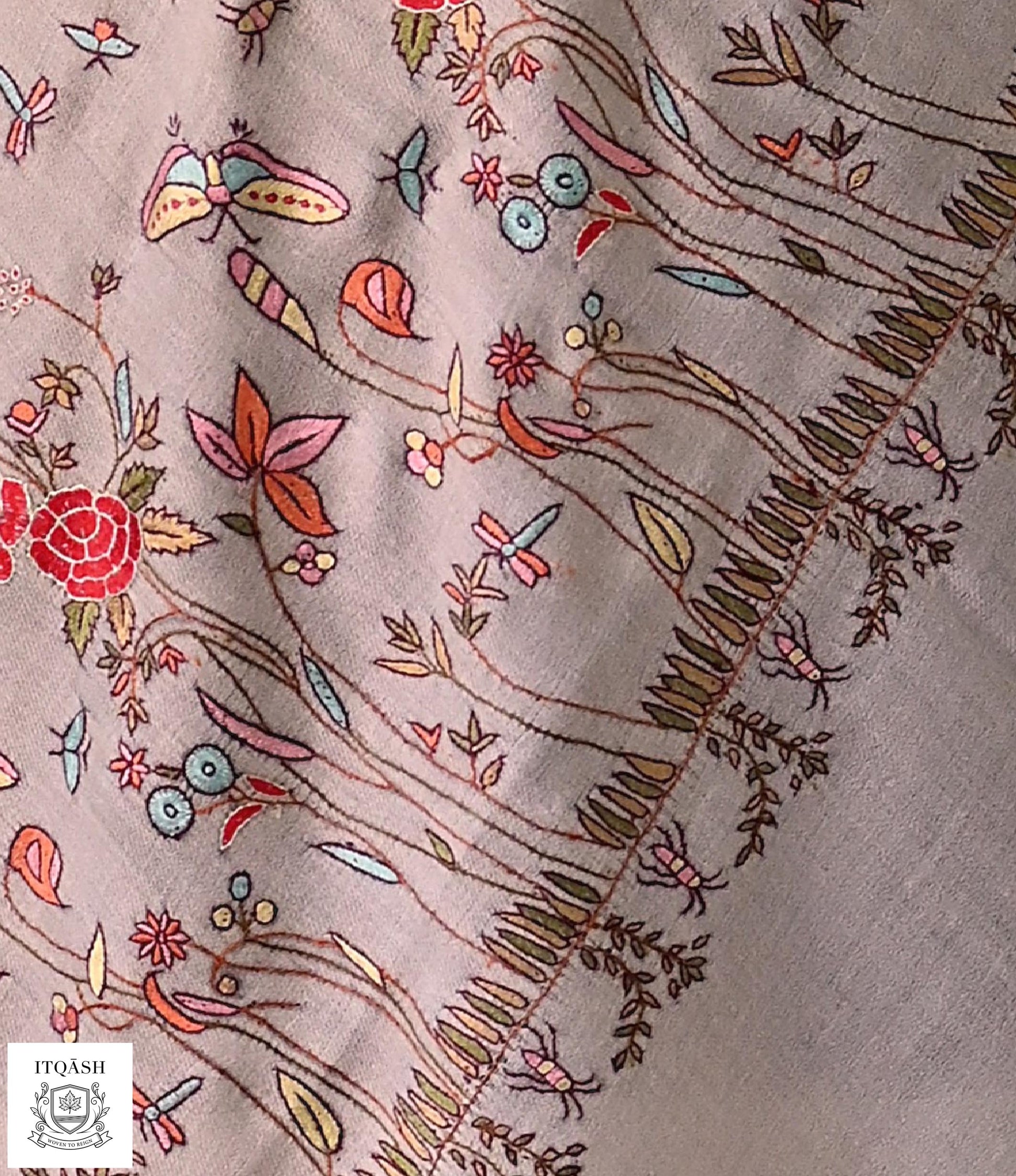 Italian-Design Sozni Shawl · Off-White — detail | Pure Kashmiri Pashmina | ITQĀSH