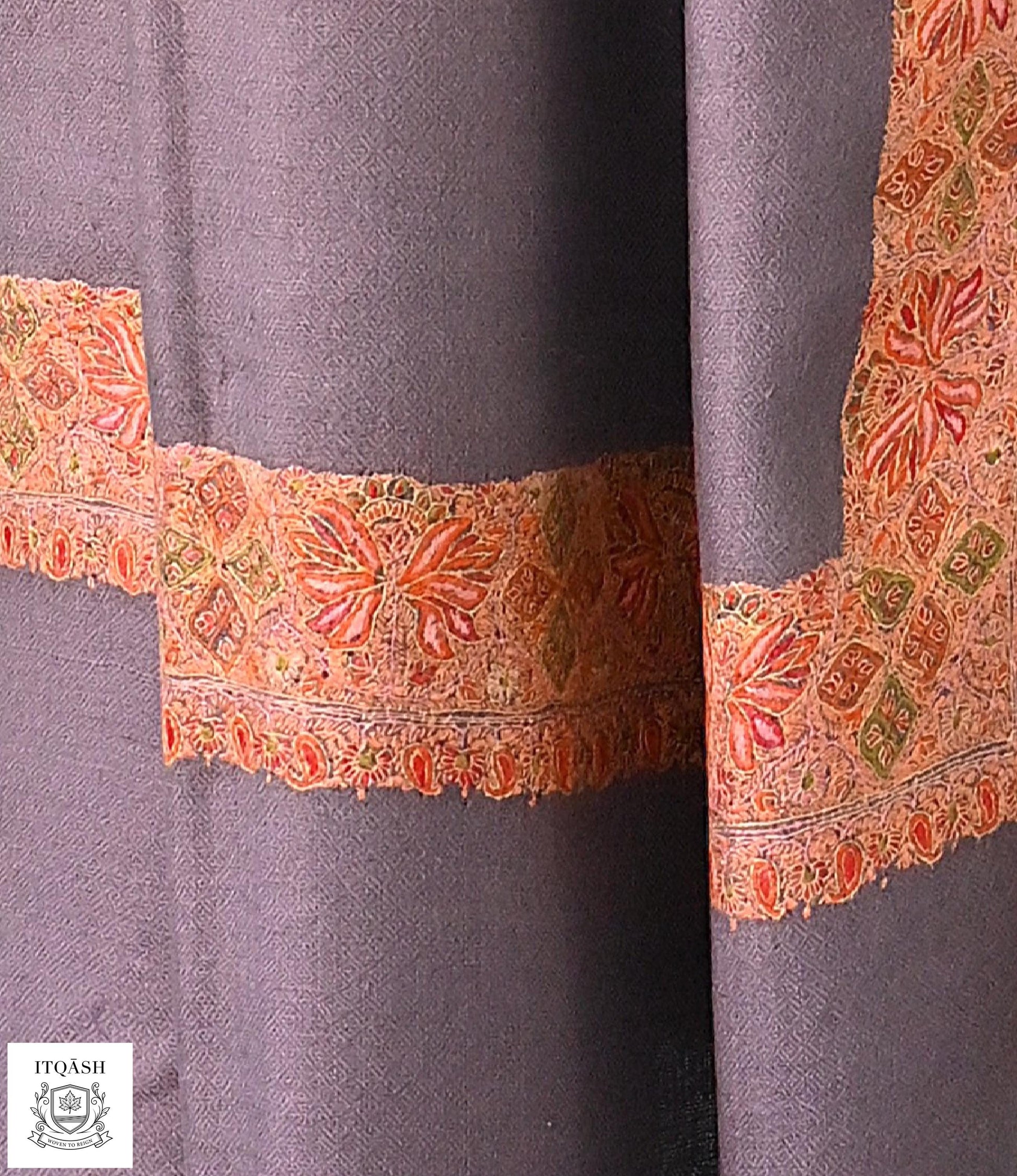 Sozni Meemdoor Shawl · Slate Grey — detail | Pure Kashmiri Pashmina | ITQĀSH