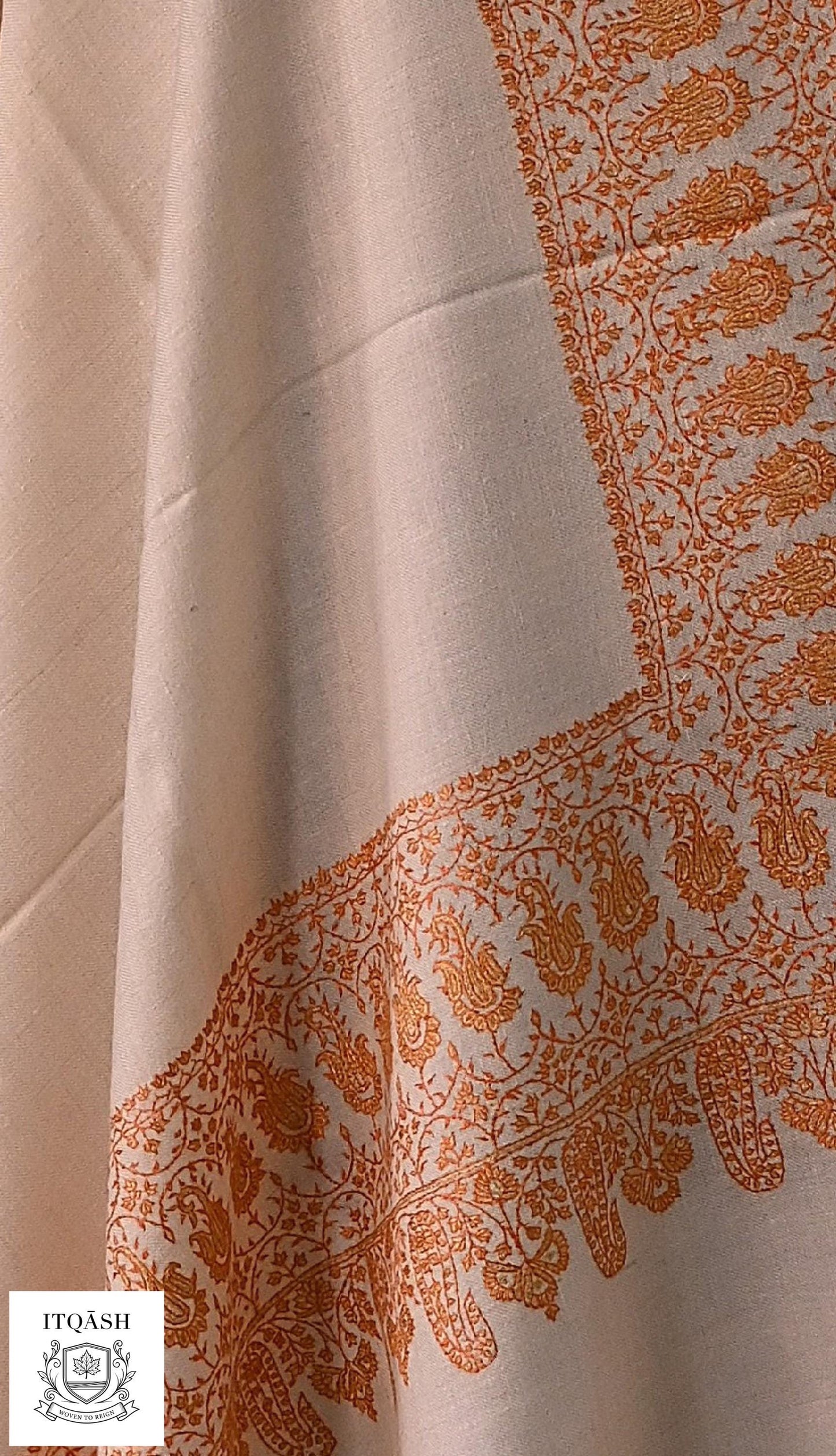Sozni Dordaar Shawl · Natural White — detail | Pure Kashmiri Pashmina | ITQĀSH