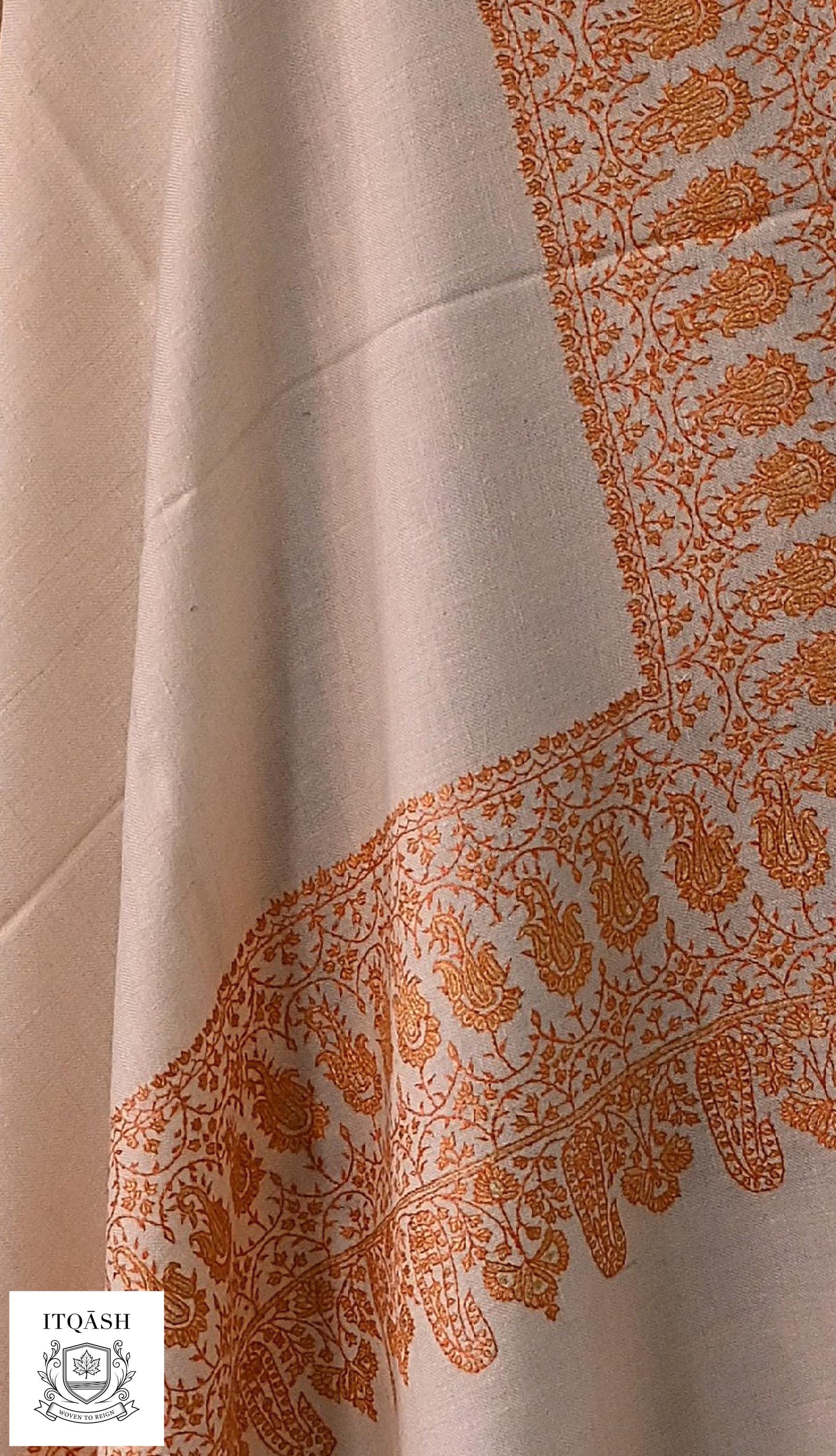 Sozni Dordaar Shawl · Natural White — detail | Pure Kashmiri Pashmina | ITQĀSH