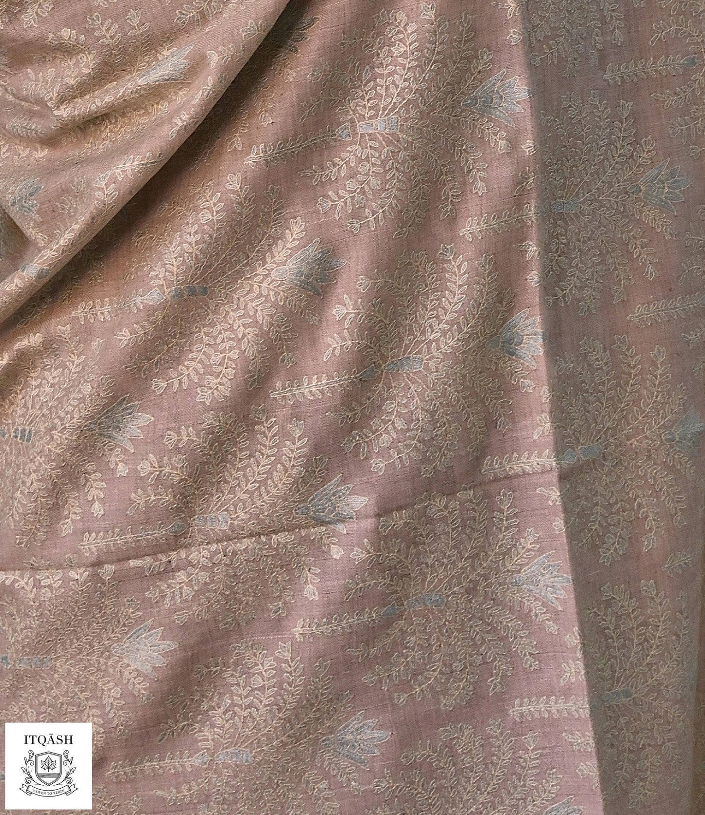 Sozni Jama Shawl · Muted Rosewood — detail | Pure Kashmiri Pashmina | ITQĀSH