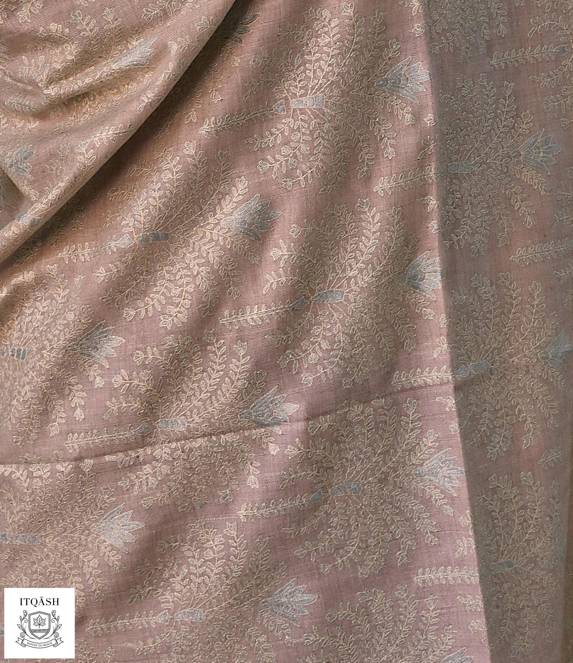 Sozni Jama Shawl · Muted Rosewood — detail | Pure Kashmiri Pashmina | ITQĀSH