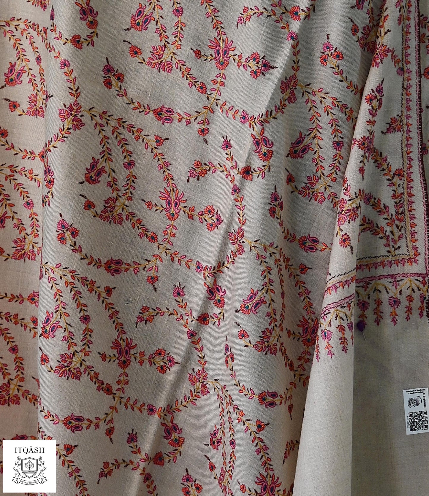 GI-Certified Sozni Jaali Shawl — detail | Pure Kashmiri Pashmina | ITQĀSH