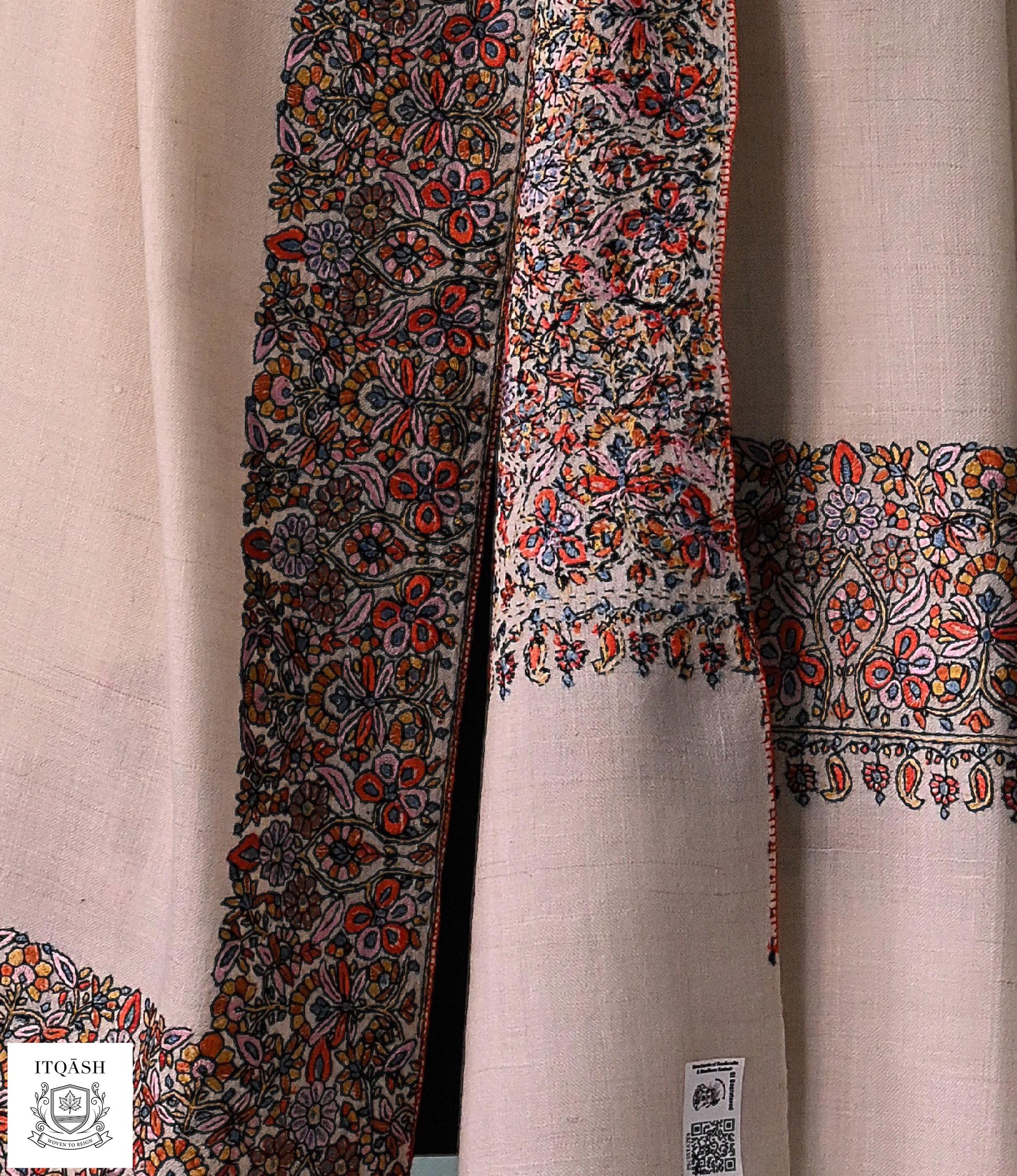 GI-Certified Sozni Dordaar Shawl — detail | Pure Kashmiri Pashmina | ITQĀSH