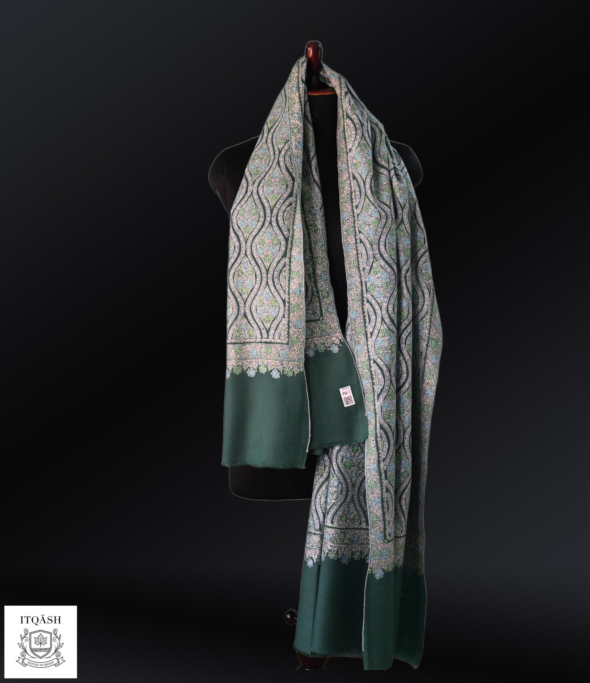 Sozni Jama Shawl · Green — detail | Pure Kashmiri Pashmina | ITQĀSH