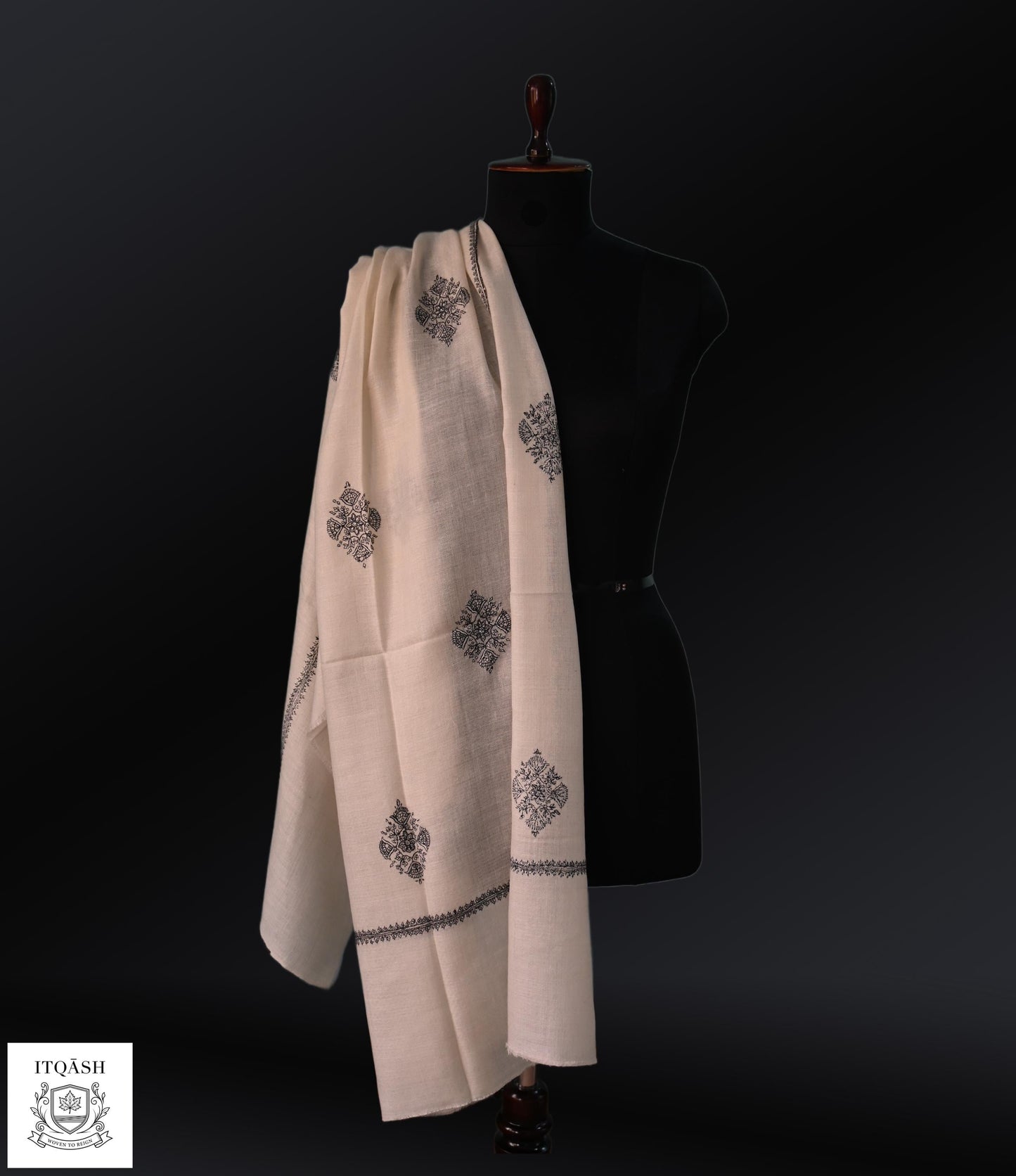 Sozni Bootidaar Stole · Natural Sand | Pure Kashmiri Pashmina | ITQĀSH