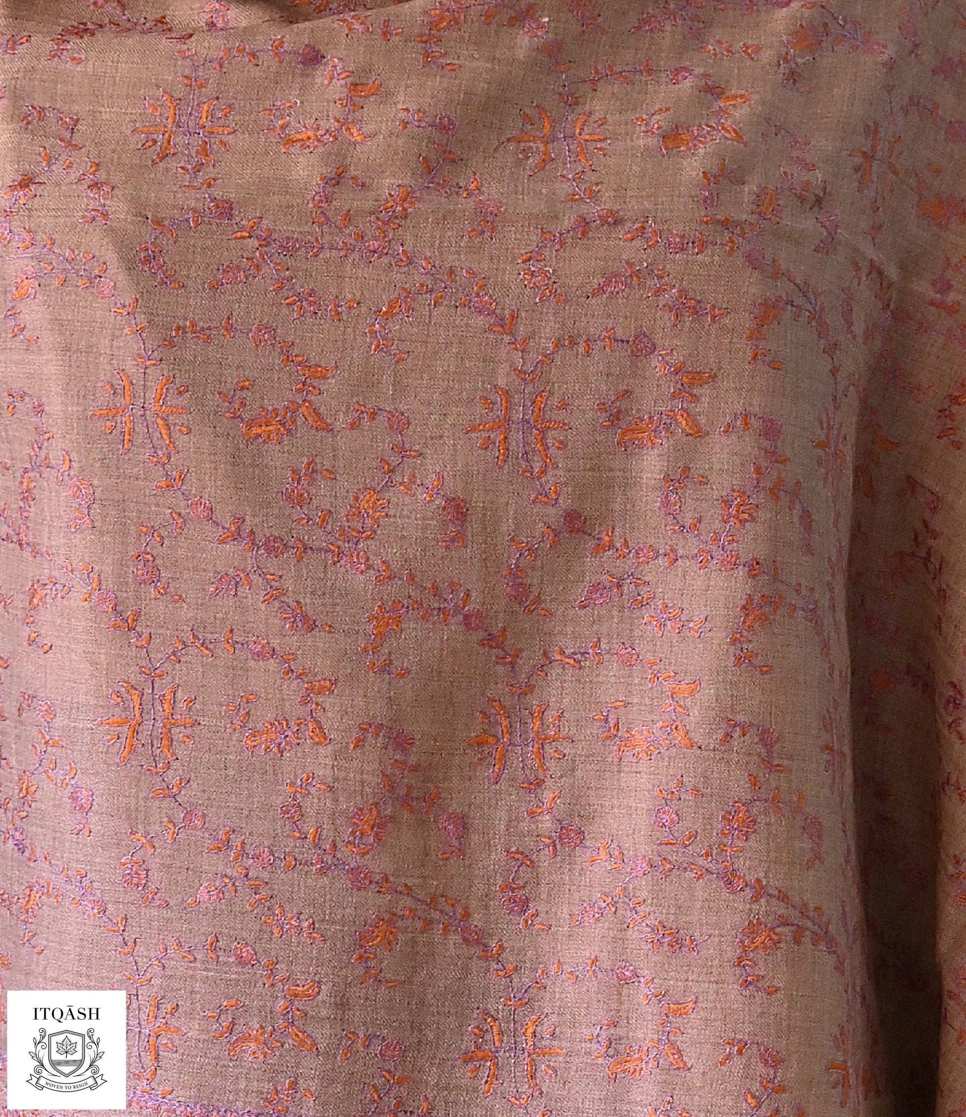 Sozni Jaali Stole · Dusty Rose — detail | Pure Kashmiri Pashmina | ITQĀSH