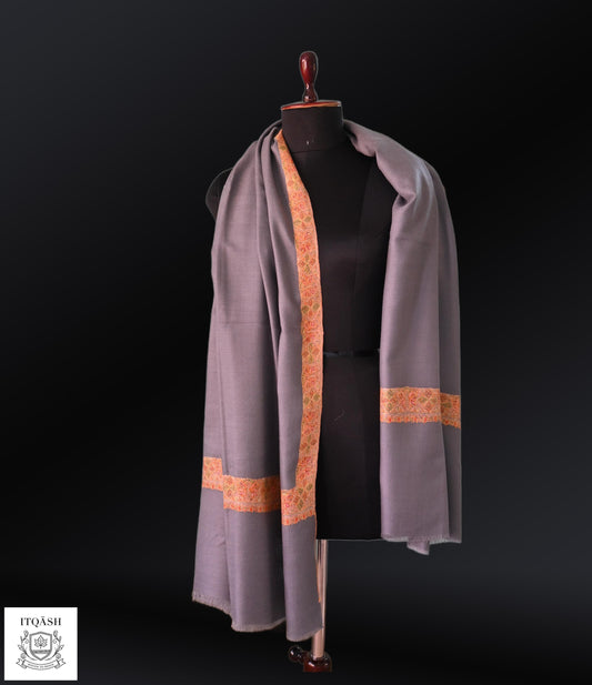 Sozni Meemdoor Shawl · Slate Grey | Pure Kashmiri Pashmina | ITQĀSH