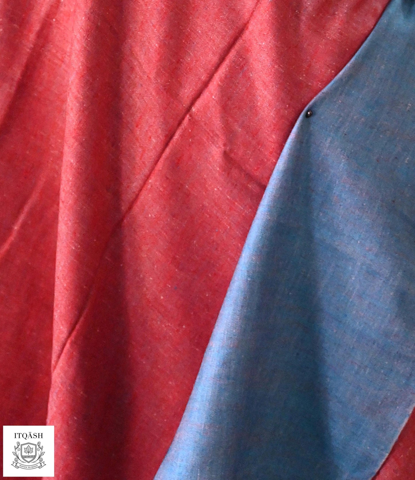 Reversible Pashmina Shawl · Red & Denim Blue — detail | Pure Kashmiri Pashmina | ITQĀSH