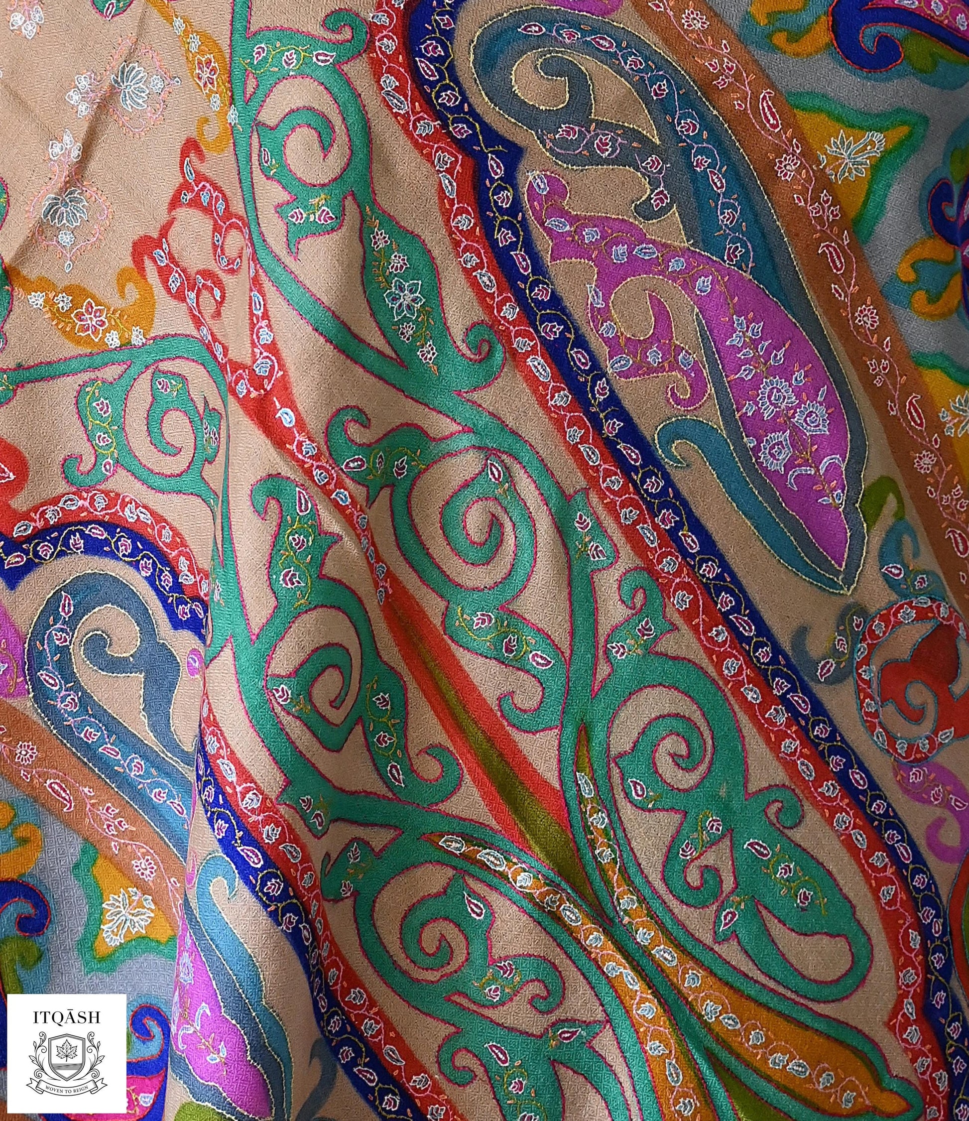 Sozni Stole · Multi-Colour — detail | Pure Kashmiri Pashmina | ITQĀSH