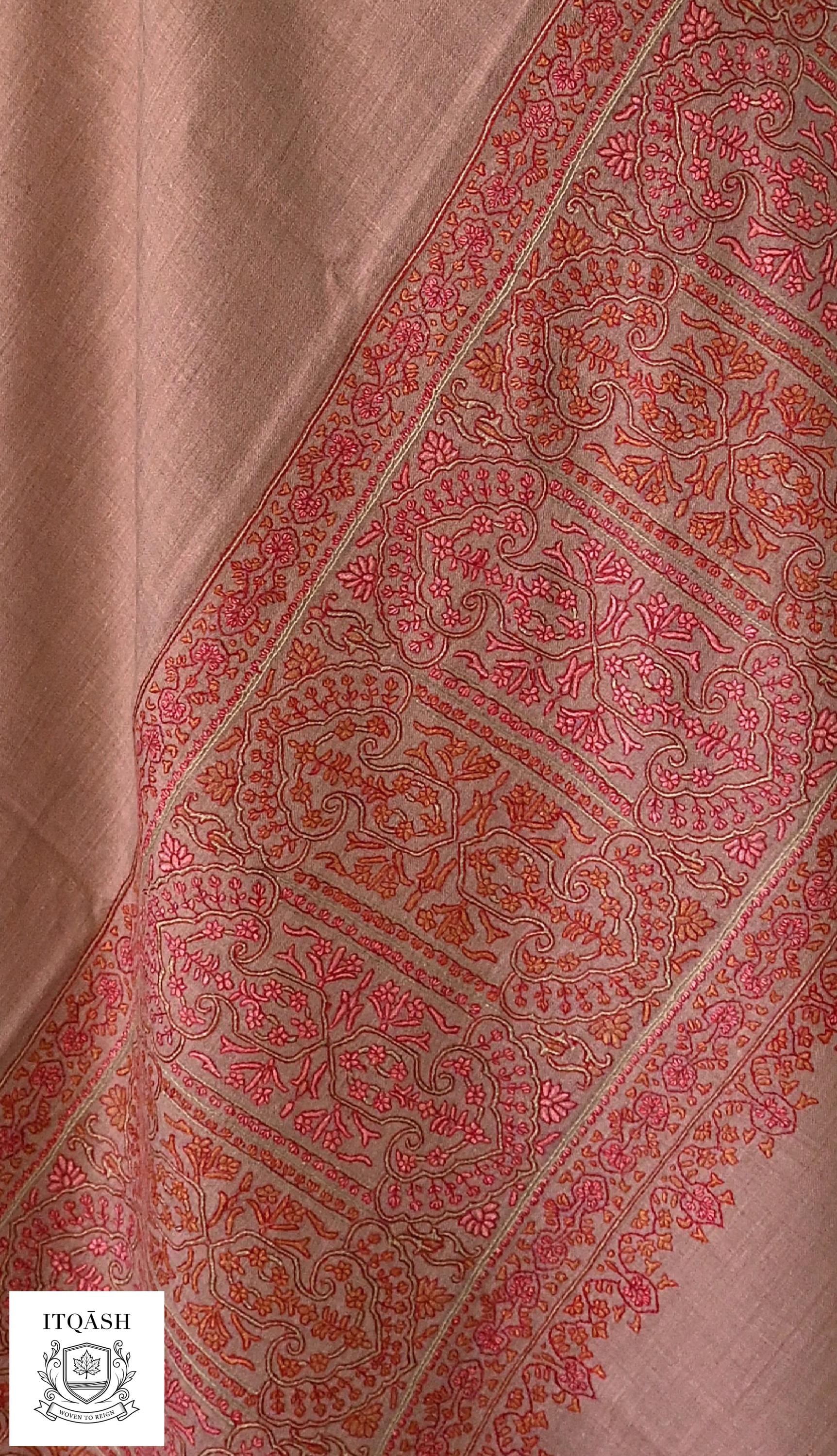 Sozni Palla Shawl · Dusty Rose — detail | Pure Kashmiri Pashmina | ITQĀSH
