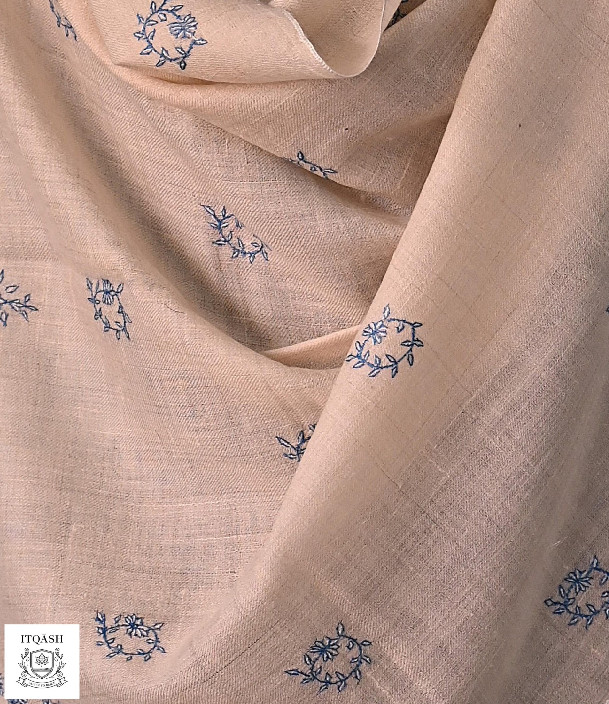 Sozni Palla Stole · Soft Peach — detail | Pure Kashmiri Pashmina | ITQĀSH