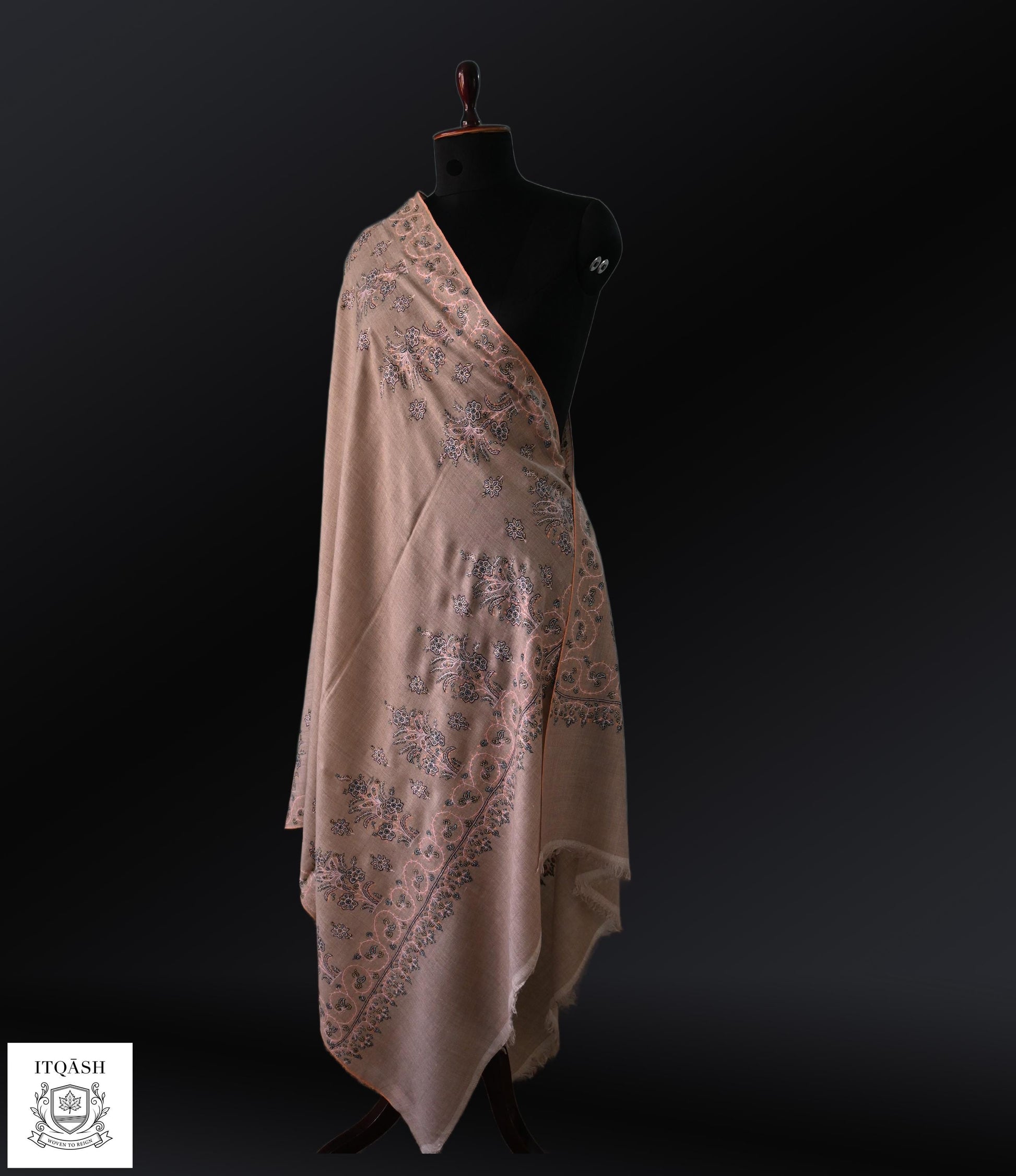 Sozni Shawl · Mocha Brown — detail | Pure Kashmiri Pashmina | ITQĀSH