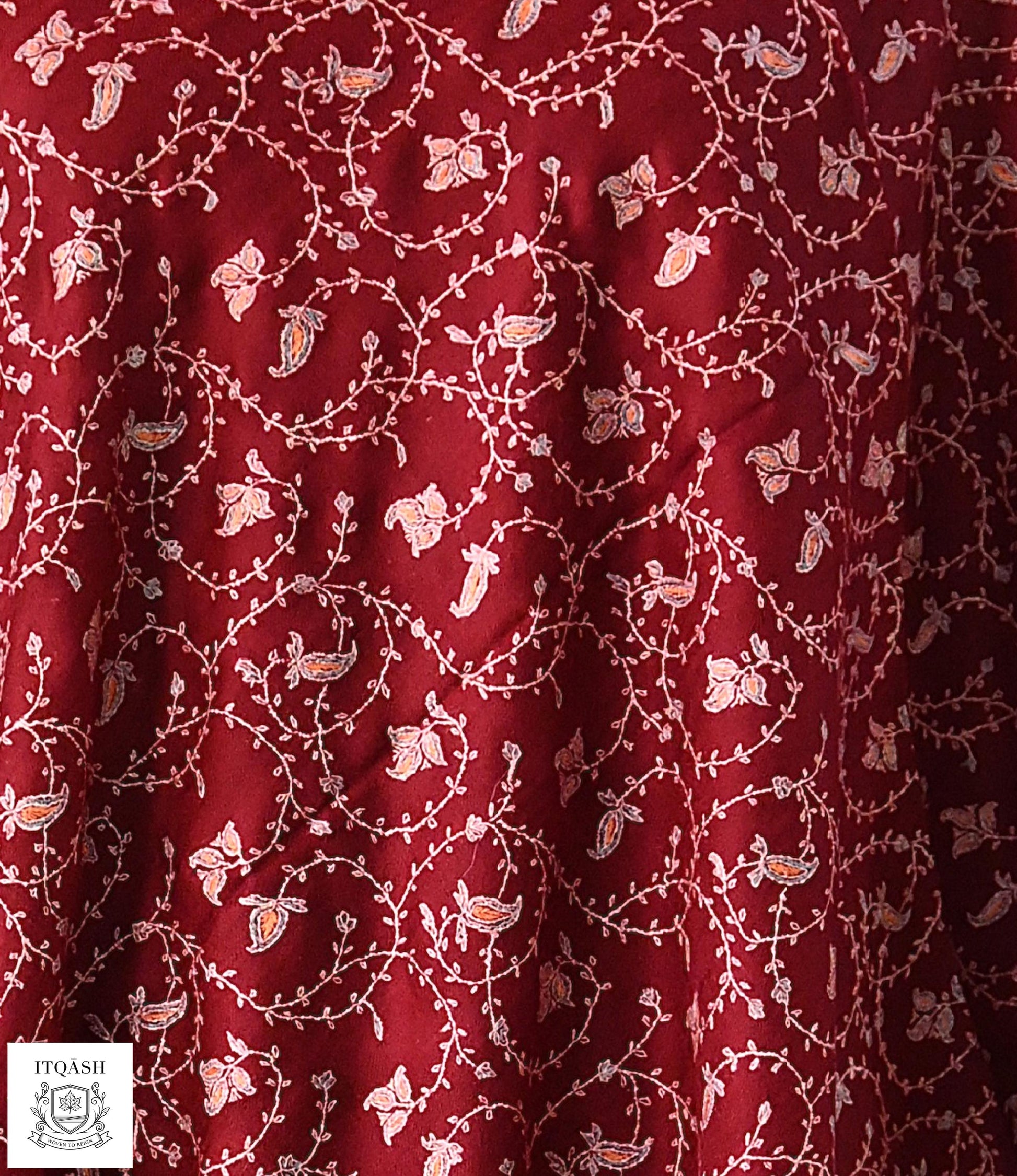 Sozni Jaali Stole · Deep Maroon — detail | Pure Kashmiri Pashmina | ITQĀSH