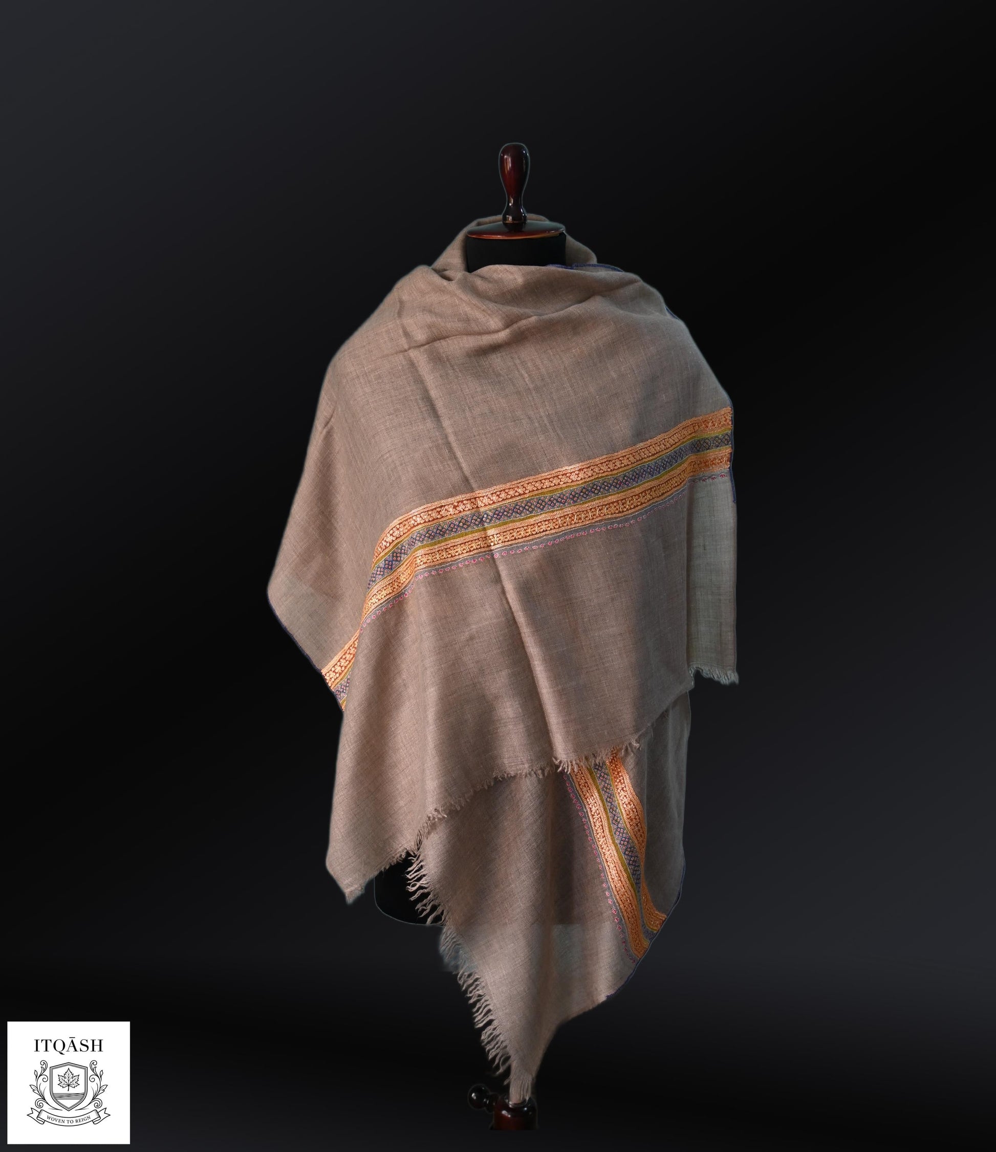 Sozni Palla Stole · Taupe | Pure Kashmiri Pashmina | ITQĀSH