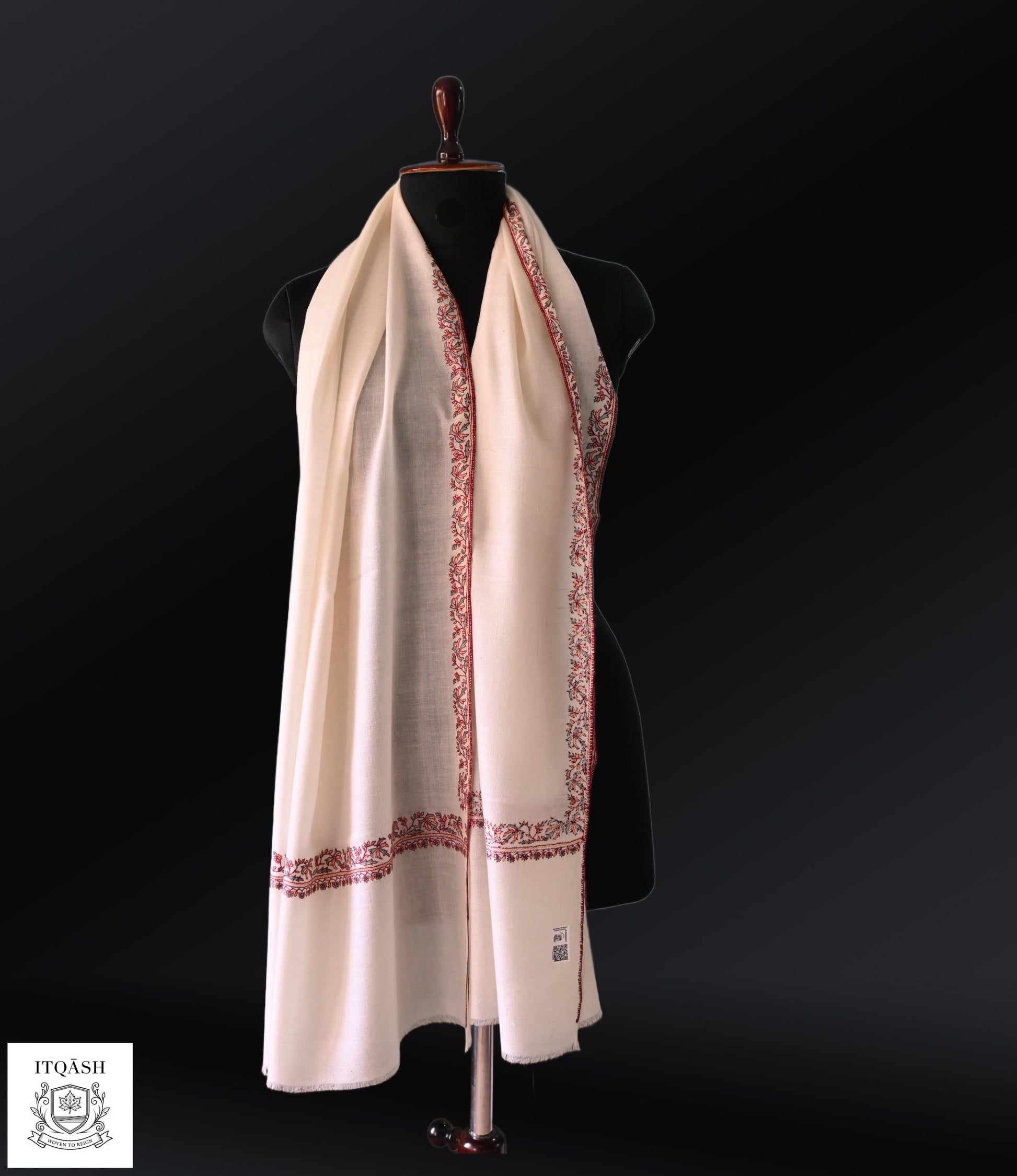 GI-Certified Hashi Stole · Off-White | Pure Kashmiri Pashmina | ITQĀSH