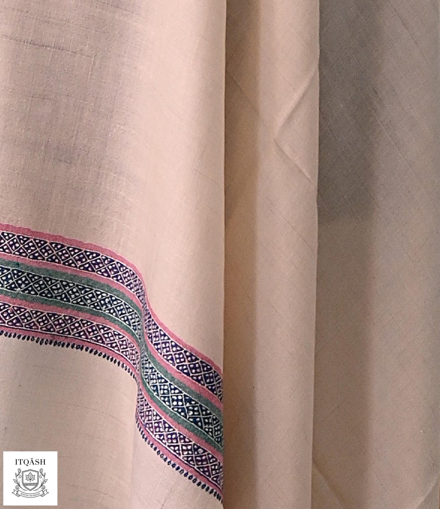 Sozni Palla Stole · Natural Beige — detail | Pure Kashmiri Pashmina | ITQĀSH
