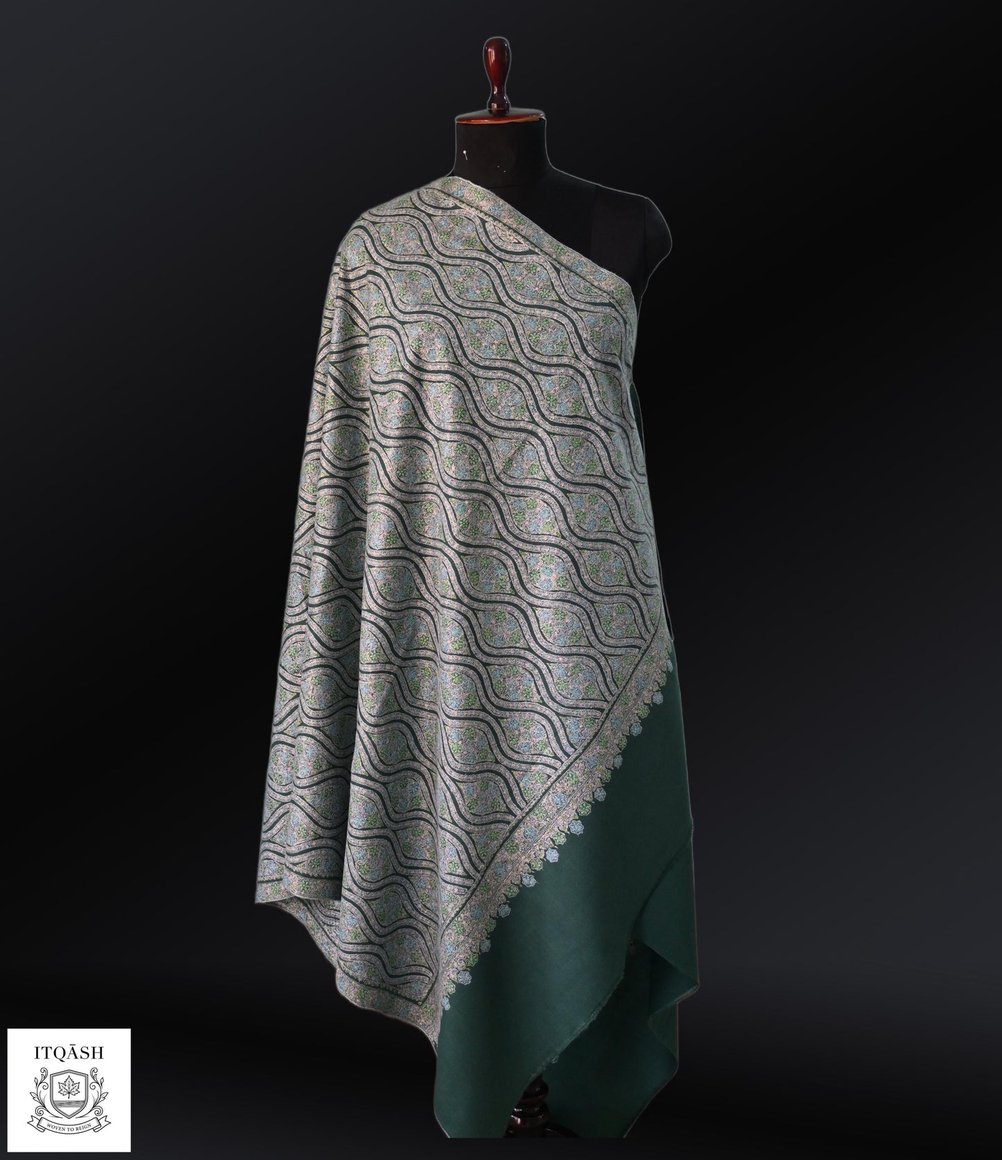 Sozni Jama Shawl · Green | Pure Kashmiri Pashmina | ITQĀSH